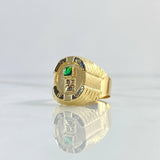 Anillo Tornillo Quimbaya 2.55gr / T8 1/2 / Circones Blancos - Verdes Oro Amarillo 18K ©
