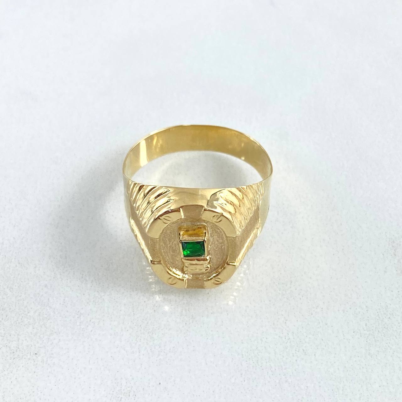 Anillo Tornillo Quimbaya 2.55gr / T8 1/2 / Circones Blancos - Verdes Oro Amarillo 18K ©