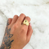 Anillo Tornillo Quimbaya 2.55gr / T8 1/2 / Circones Blancos - Verdes Oro Amarillo 18K ©