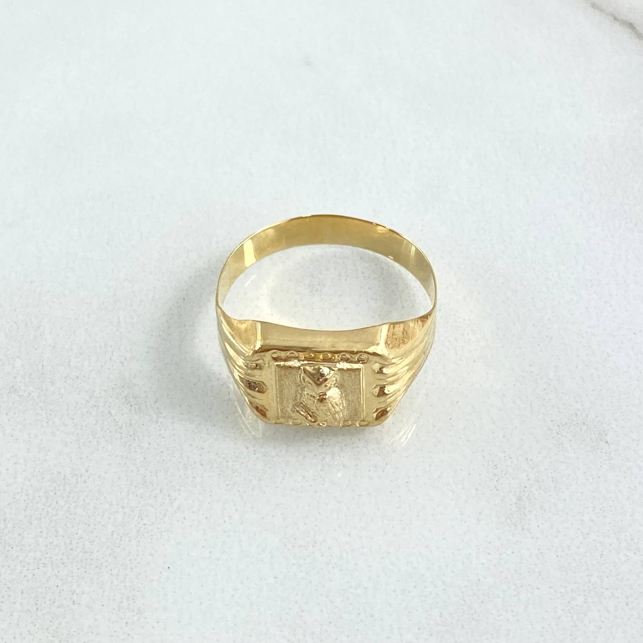 Anillo Sello Buho Mate 1.35gr / T6 / Rayas Laterales Oro Amarillo 18K ©