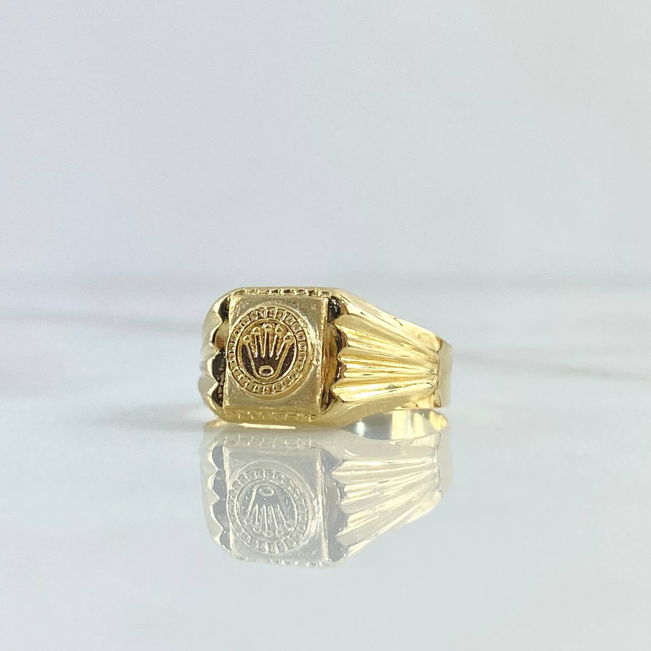 Anillo Sello Corona Mate 1.55gr / T5 1/2 / Rayas Laterales Oro Amarillo 18K ©