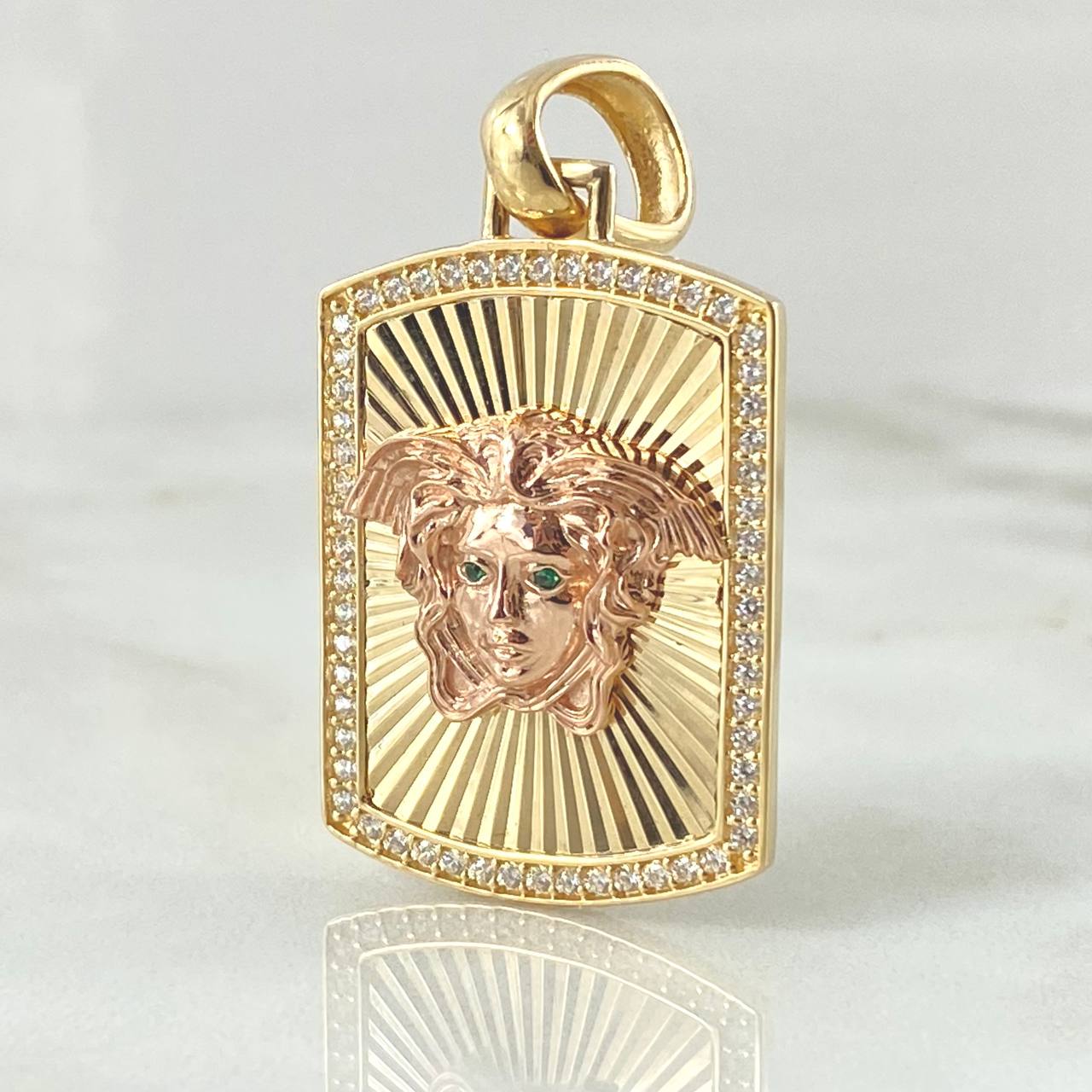 Dije Placa Medusa 8.4gr / 4.2cm / Dos Oros Amarillo Rosa 18K ©