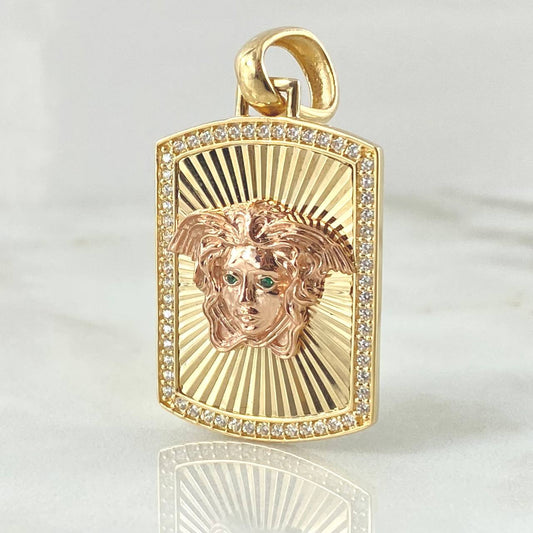 Dije Placa Medusa 8.4gr / 4.2cm / Dos Oros Amarillo Rosa 18K ©