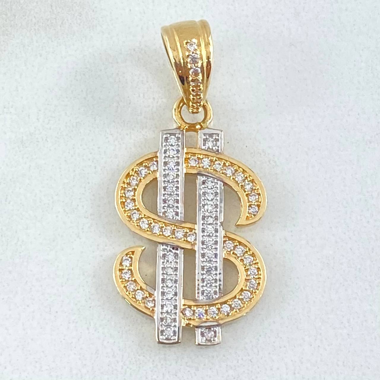 Dije Signo Peso 3.5gr / 3.1cm / Dos Oros Amarillo Blanco 18K ©