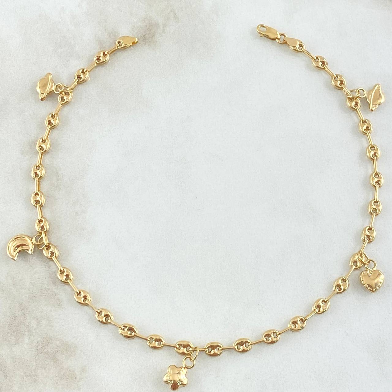 Tobillera GC Calabrote 4.1gr / 24cm / Planeta-Estrella-Luna-Corazon Oro Amarillo 18K ©