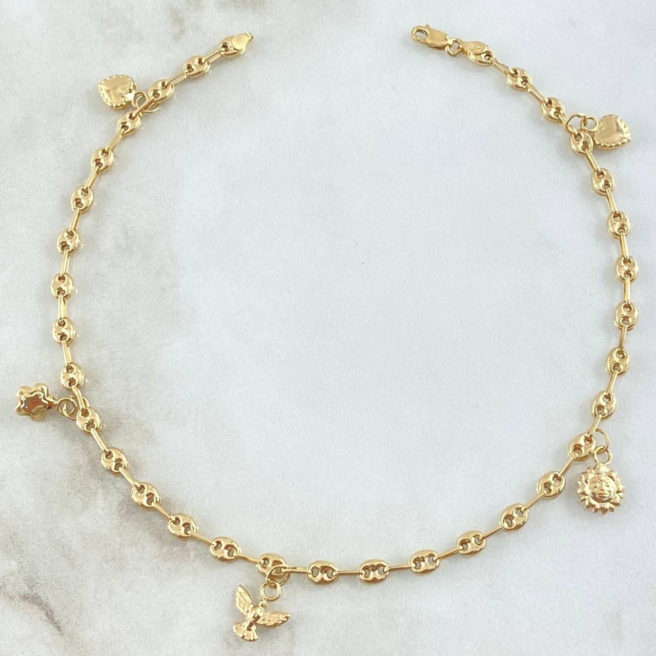 Tobillera GC Calabrote 4.2gr / 25cm / Sol-Avion-Corazon Oro Amarillo 18K