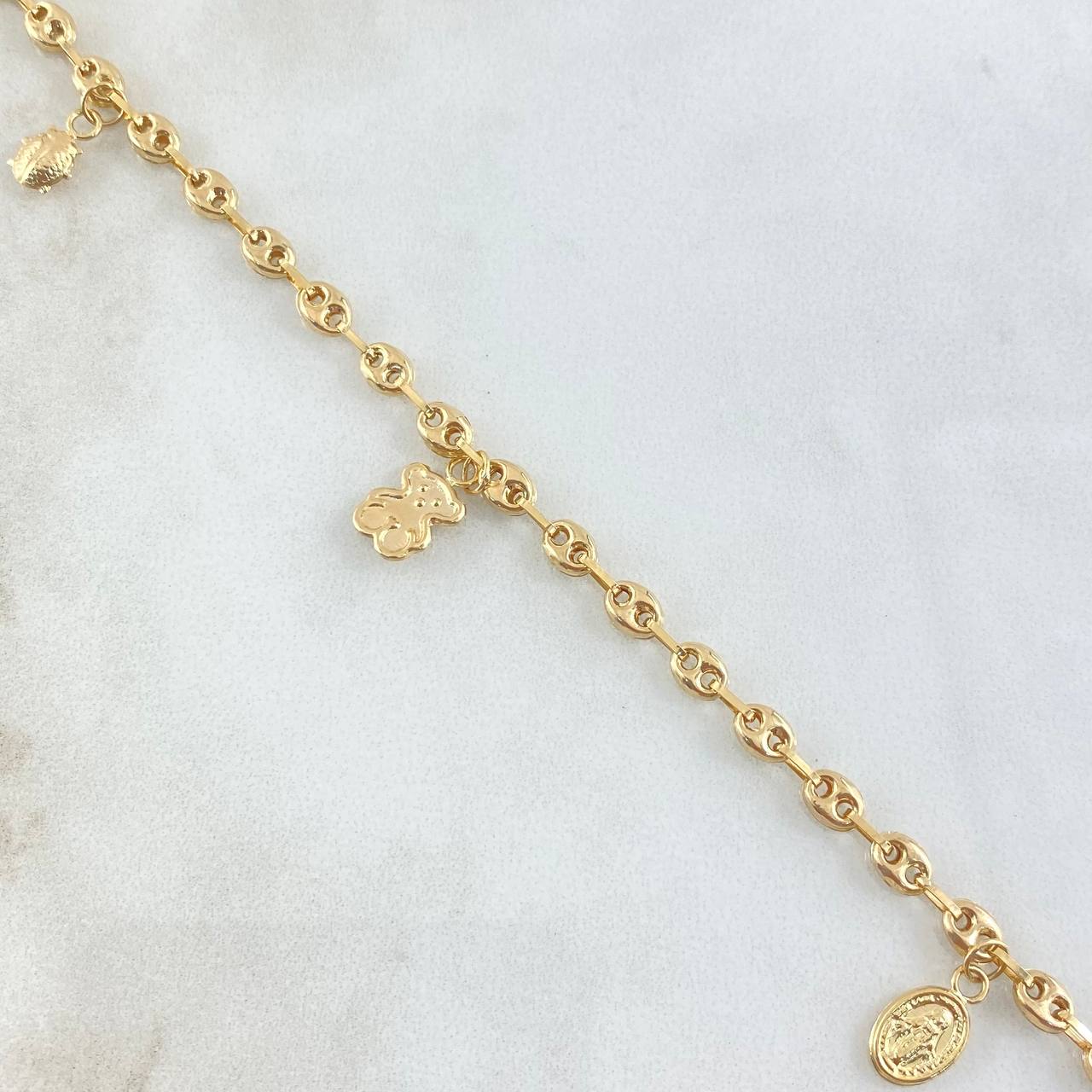Tobillera GC Calabrote 4.9gr / 24cm / Oso TS-Avion-Mariquita-Virgen Milagrosa Oro Amarillo 18K