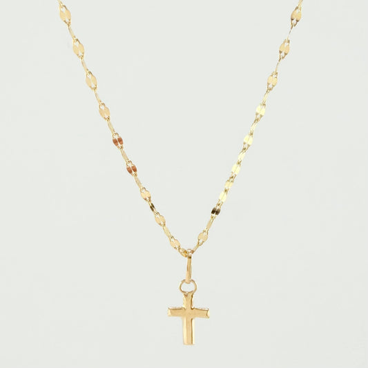 Set Cadena y Dije Flor Espejo + Cruz 1.25gr / 50cm / 1.3mm Oro Amarillo 18K (Oferta) *