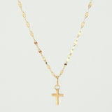 Set Cadena y Dije Flor Espejo + Cruz 1.25gr / 50cm / 1.3mm Oro Amarillo 18K (Oferta) *