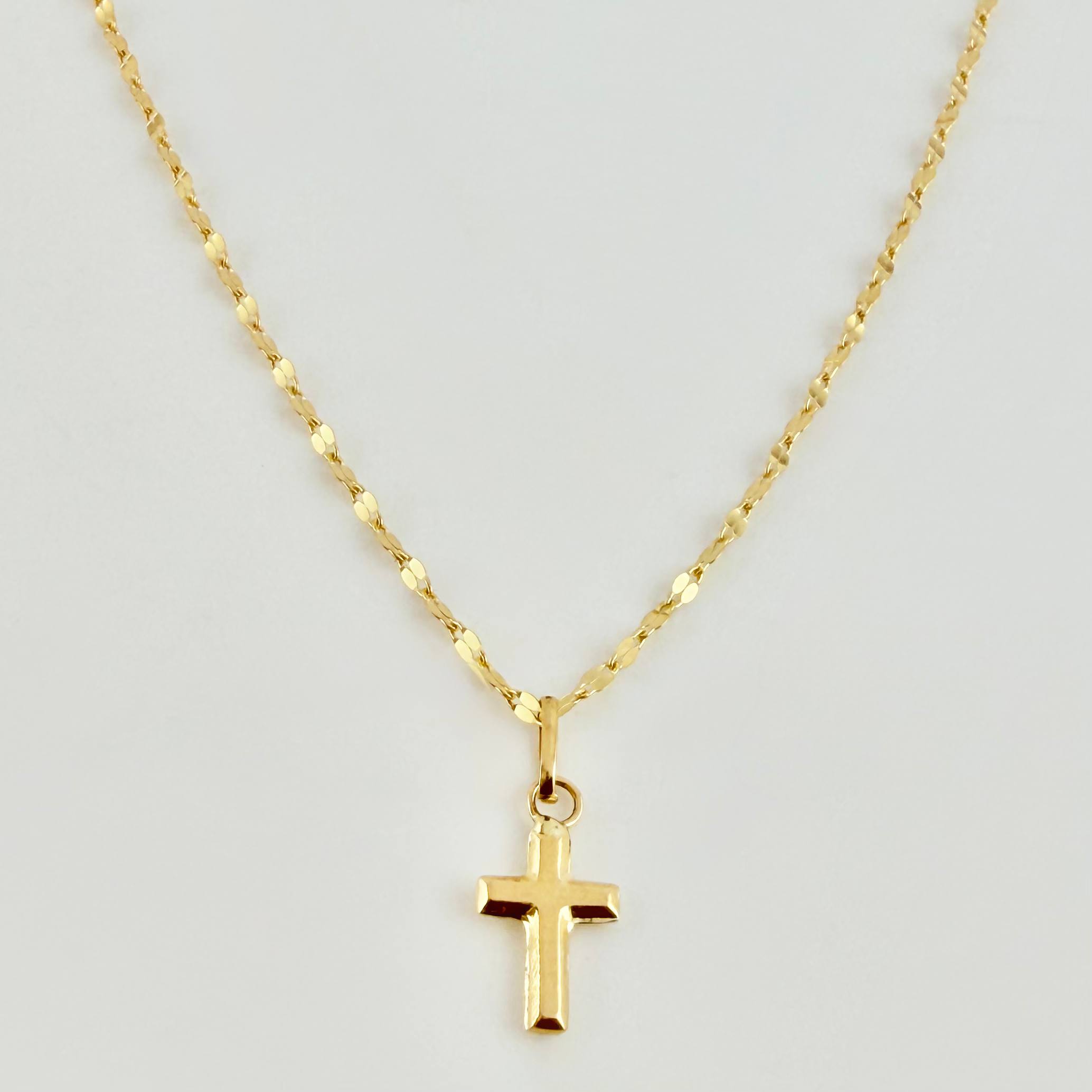 Set Cadena y Dije Flor Espejo + Cruz 1.15gr / 45cm / 1.3mm Oro Amarillo 18K (Oferta) *