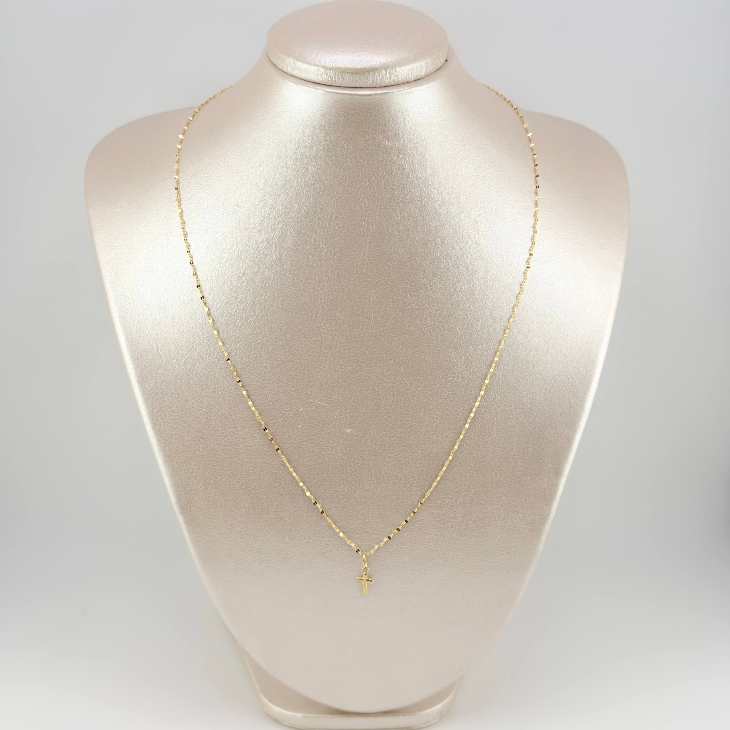 Set Cadena y Dije Flor Espejo + Cruz 1.25gr / 50cm / 1.3mm Oro Amarillo 18K (Oferta) *