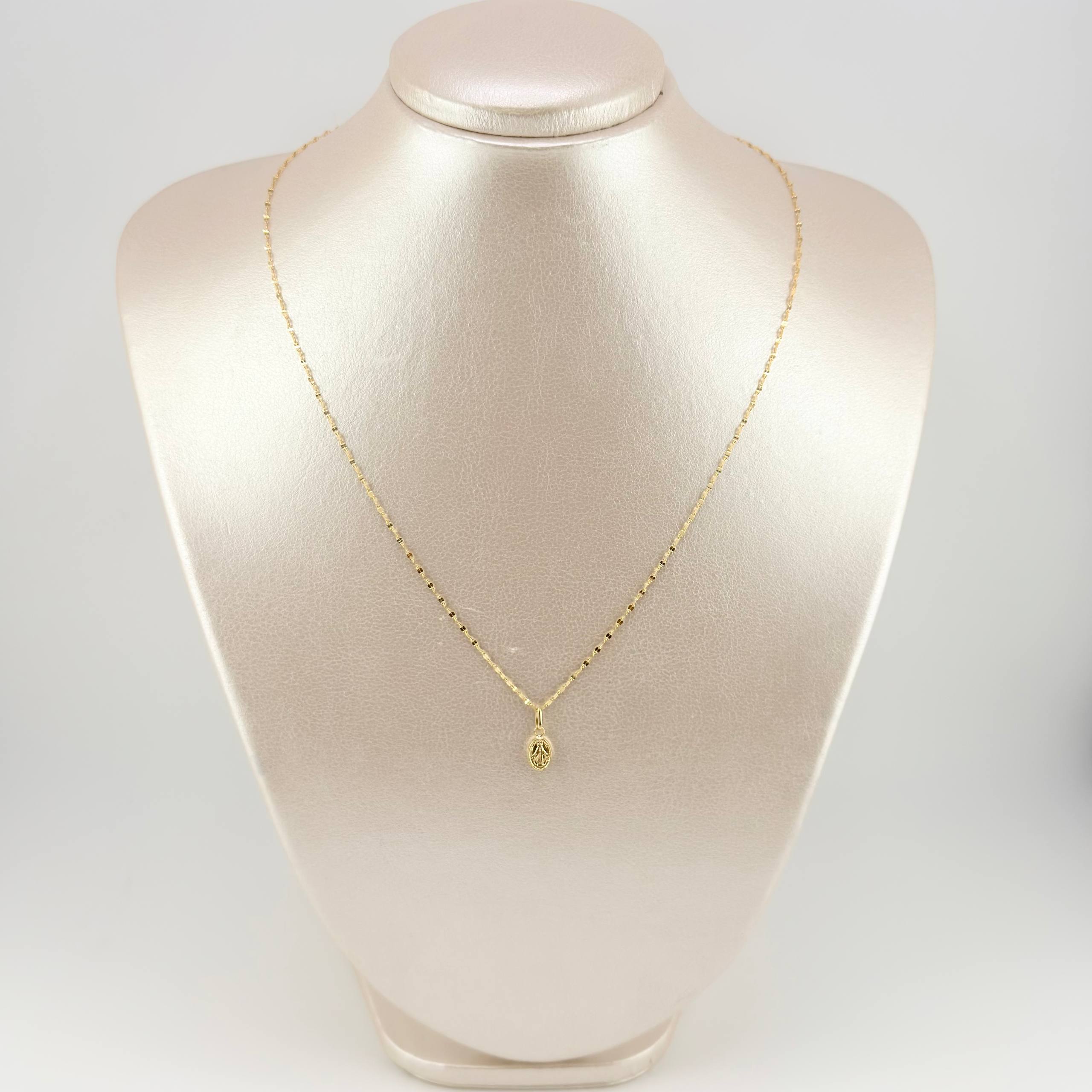 Set Cadena y Dije Flor Espejo + Virgen Milagrosa 1.3gr / 45cm / 1.3mm Oro Amarillo 18K (Oferta) *