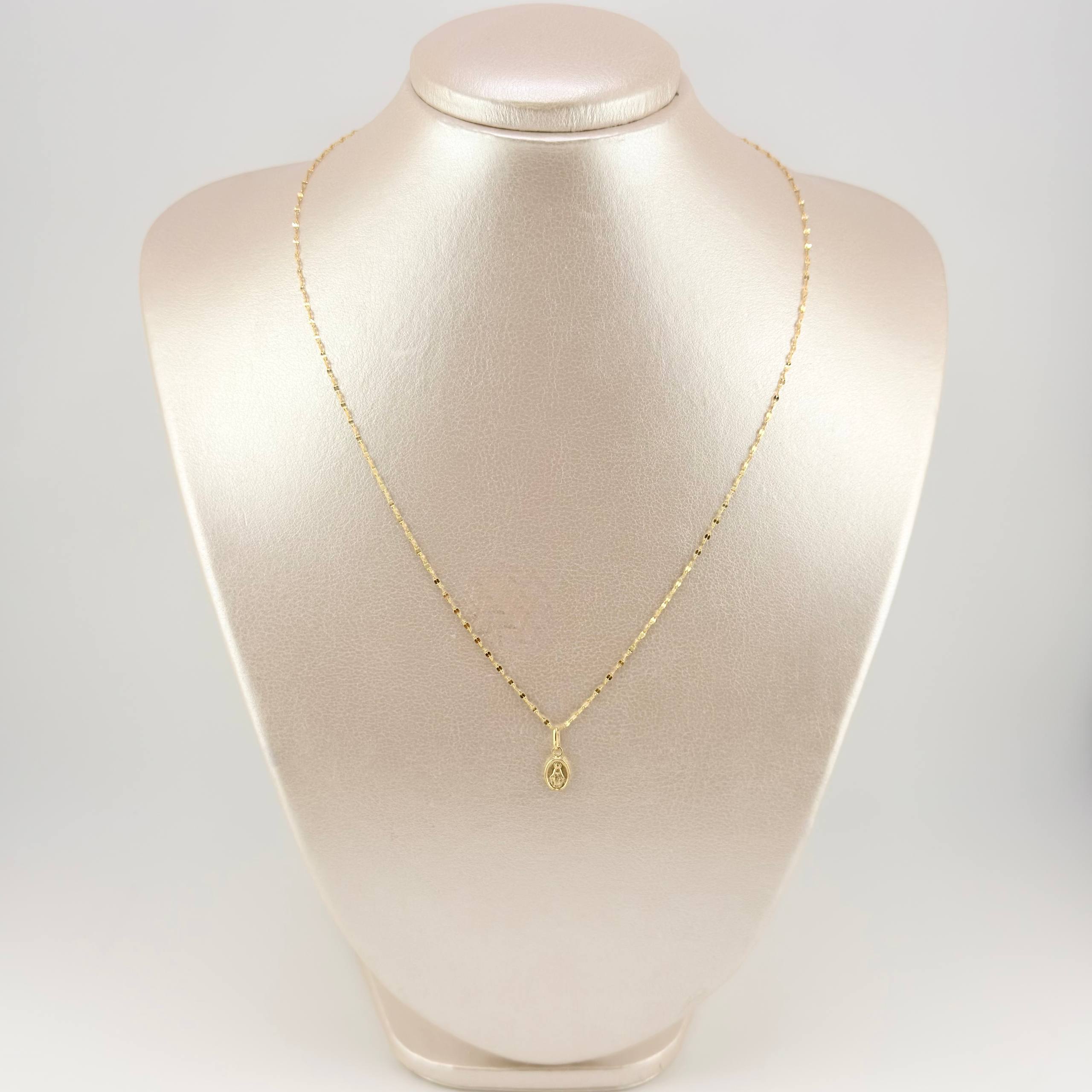 Set Cadena y Dije Flor Espejo + Virgen Milagrosa 1.25gr / 45cm / 1.3mm Oro Amarillo 18K (Oferta) *