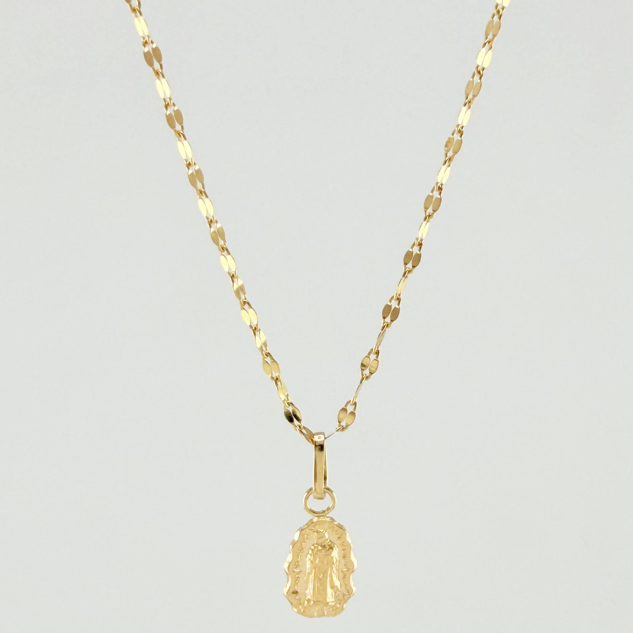 Set Cadena y Dije Flor Espejo + Virgen Guadalupe 1.25gr / 45cm / 1.3mm Oro Amarillo 18K (Oferta) *