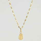 Set Cadena Flor De Espejo + Dije Virgen De La Guadalupe / 1,25gr / 45.5 cm Oro Amarillo 18K