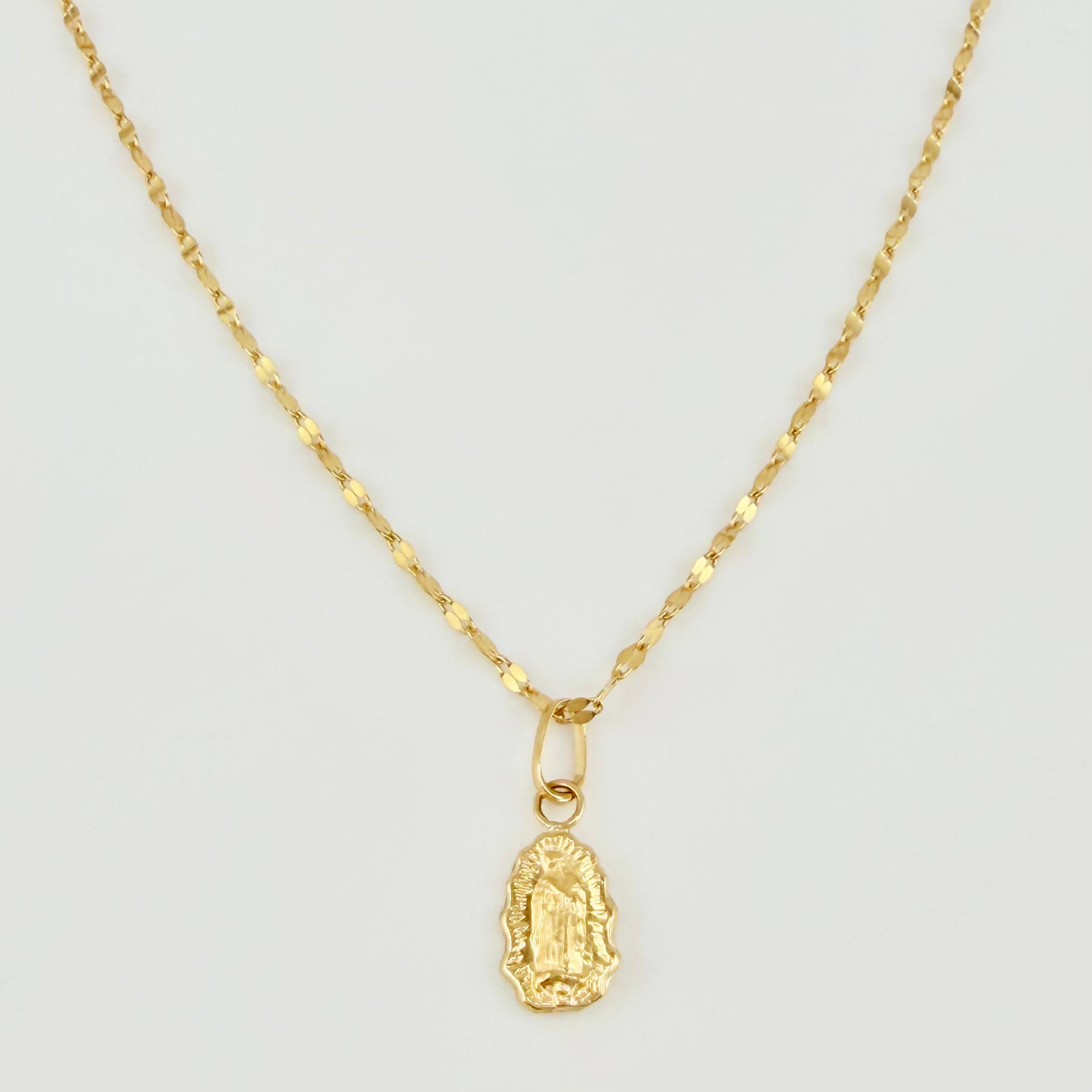 Set Cadena y Dije Flor Espejo + Virgen Guadalupe 1.25gr / 45cm / 1.3mm Oro Amarillo 18K (Oferta) *