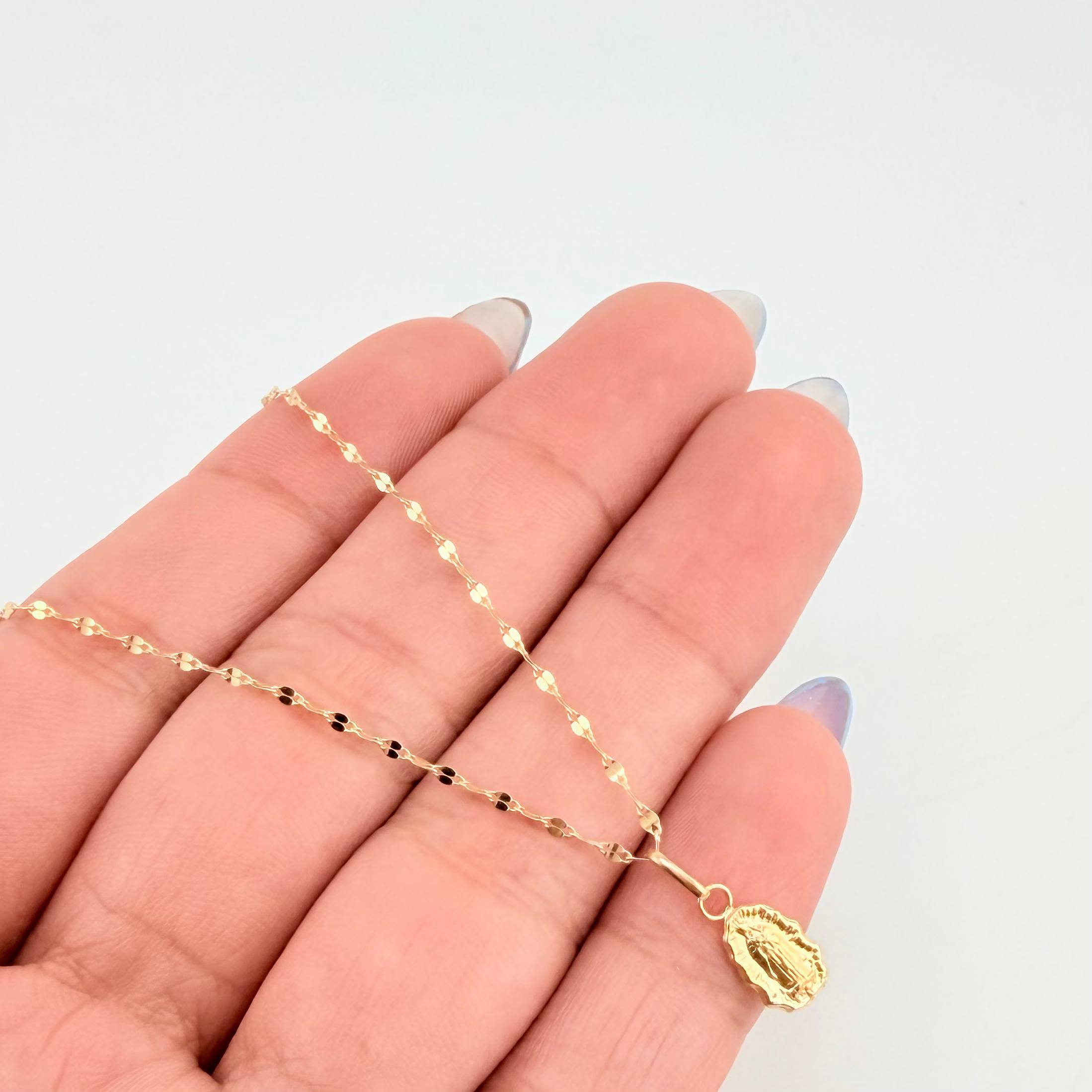 Set Cadena y Dije Flor Espejo + Virgen Guadalupe 1.25gr / 45cm / 1.3mm Oro Amarillo 18K (Oferta)