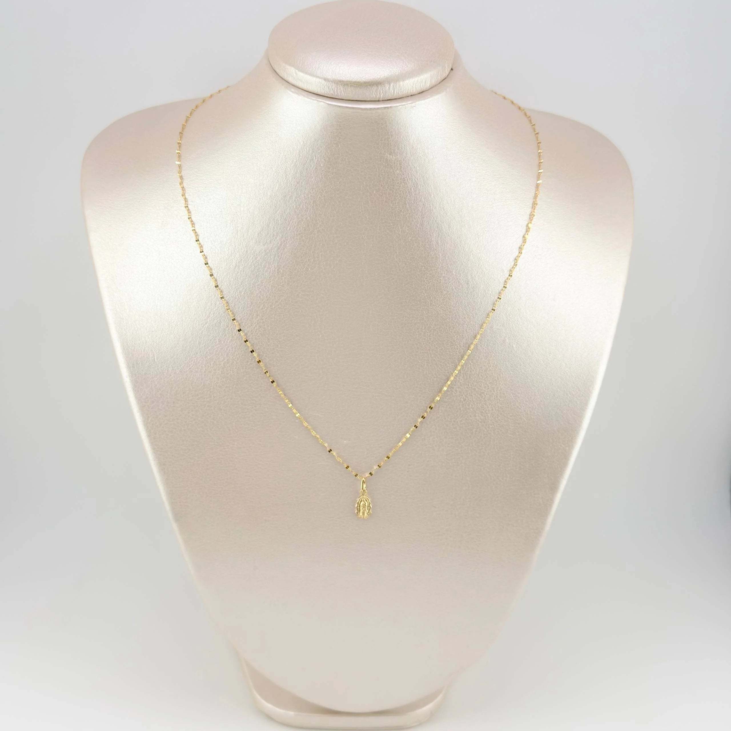 Set Cadena Flor De Espejo + Dije Dije Virgen De La Guadalpule / 1,3gr / 45.5 cm Oro Amarillo 18K