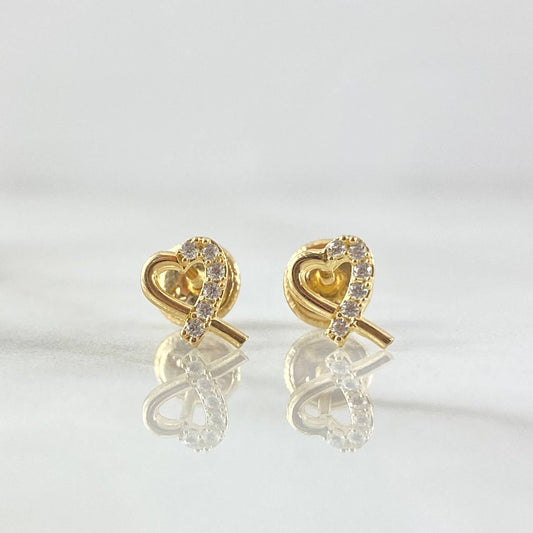 Topos Corazon Entrelazados 0.7gr / 6mm Circones Blancos Oro Amarillo 18K