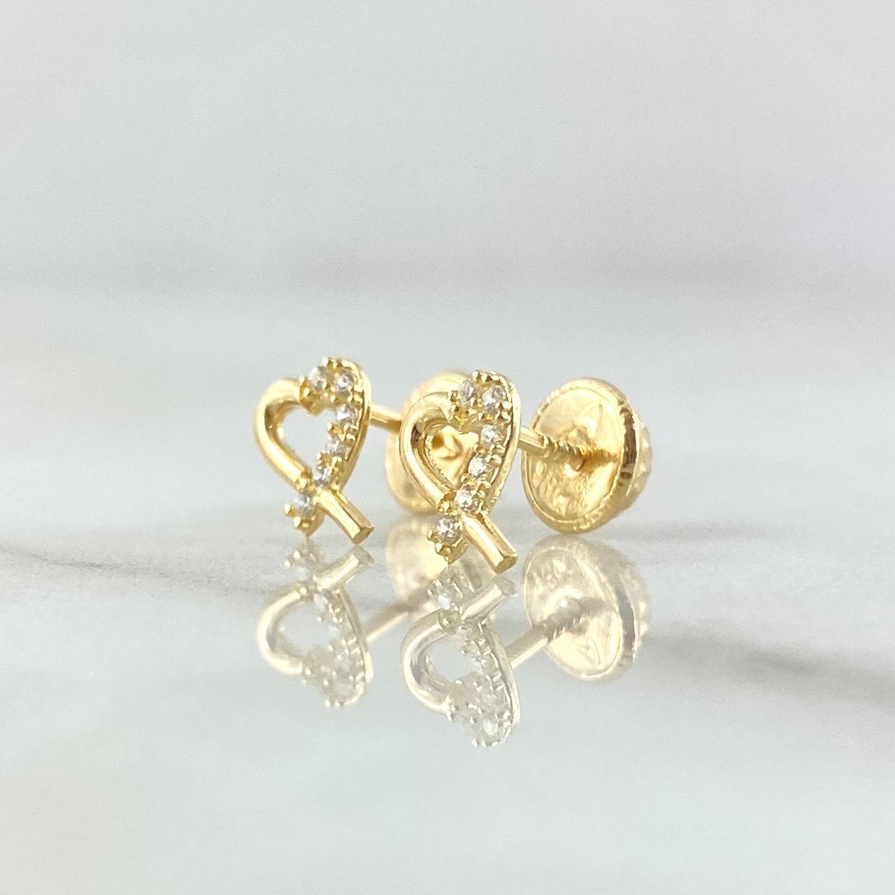 Topos Corazon Entrelazados 0.7gr / 6mm Circones Blancos Oro Amarillo 18K