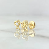 Topos Corazon Entrelazados 0.7gr / 6mm Circones Blancos Oro Amarillo 18K
