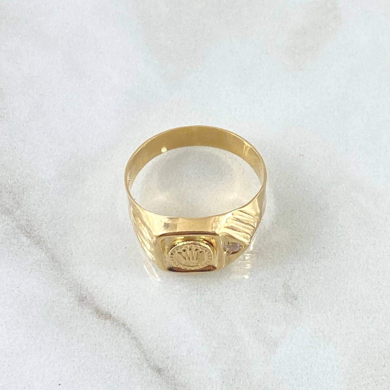 Anillo  Corona Sello RX  3.1gr / T8 3/4 / Circon Blanco Oro Amarillo 18K *