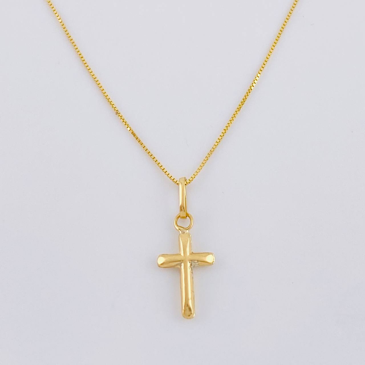 Set Cadena Veneciana + Dije Cruz Lisa Puntas Planas / 1.2 g / 50.3 cm Oro Amarillo 18K