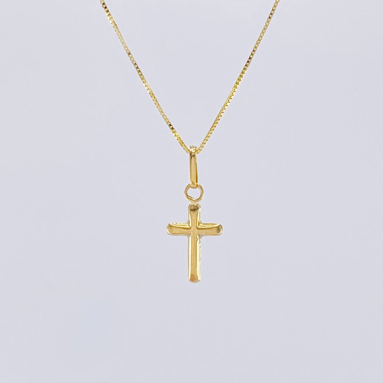 Set Cadena Veneciana + Dije Cruz Lisa Puntas Planas / 1.2 g / 50.3 cm Oro Amarillo 18K