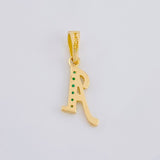 Dije Letra A Cursiva Esmeraldas 9Pts 0.8 g / 3.1 cm Oro Amarillo 18K