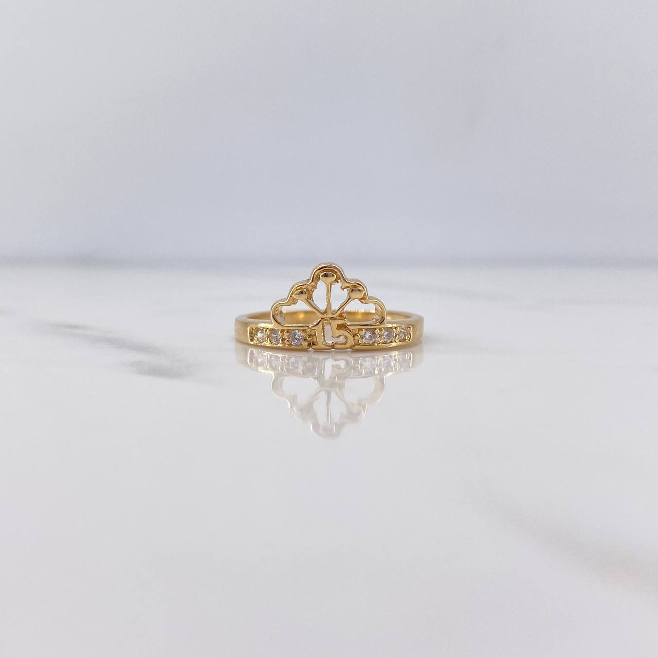 Anillo Corona 15s 2.1gr / T7 / Circones Blancos Oro Amarillo 18K $