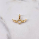 Dije Silueta Corazon Alas 1.25gr / 1.6cm / Circones Blancos Oro Amarillo 18K $
