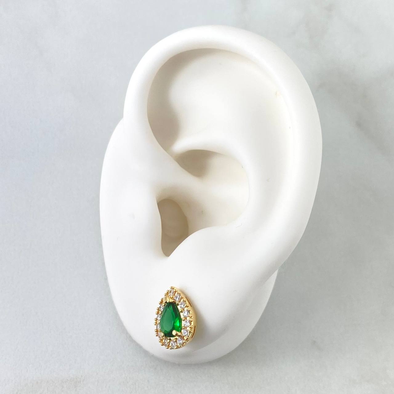 Topos Gota 2.65gr / 1cm / Circones Blancos - Verde Oro Amarillo 18K