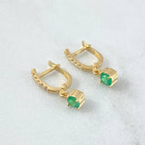 Candongas Cuadro Colgante 2.5gr / 2.1cm / Esmeraldas 66Pts - Diamantes Blancos 09Pts Oro Amarillo 18K ©