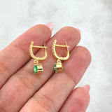 Candongas Cuadro Colgante 2.5gr / 2.1cm / Esmeraldas 66Pts - Diamantes Blancos 09Pts Oro Amarillo 18K ©