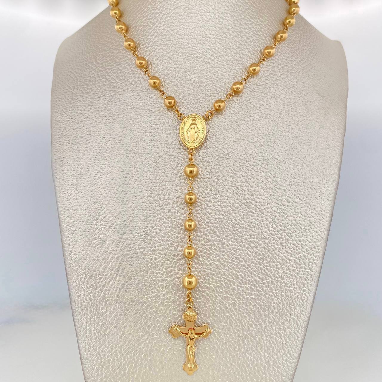 Rosario Virgen Milagrosa Cruz Cristo 13.8 g / 60 cm / 5-6mm mm Oro Amarillo 18K