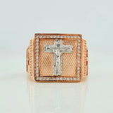 Anillo Cruz Cristo Milagroso 12.5gr / T11 1/2 / Dos Oros Blanco Rosa 18K $