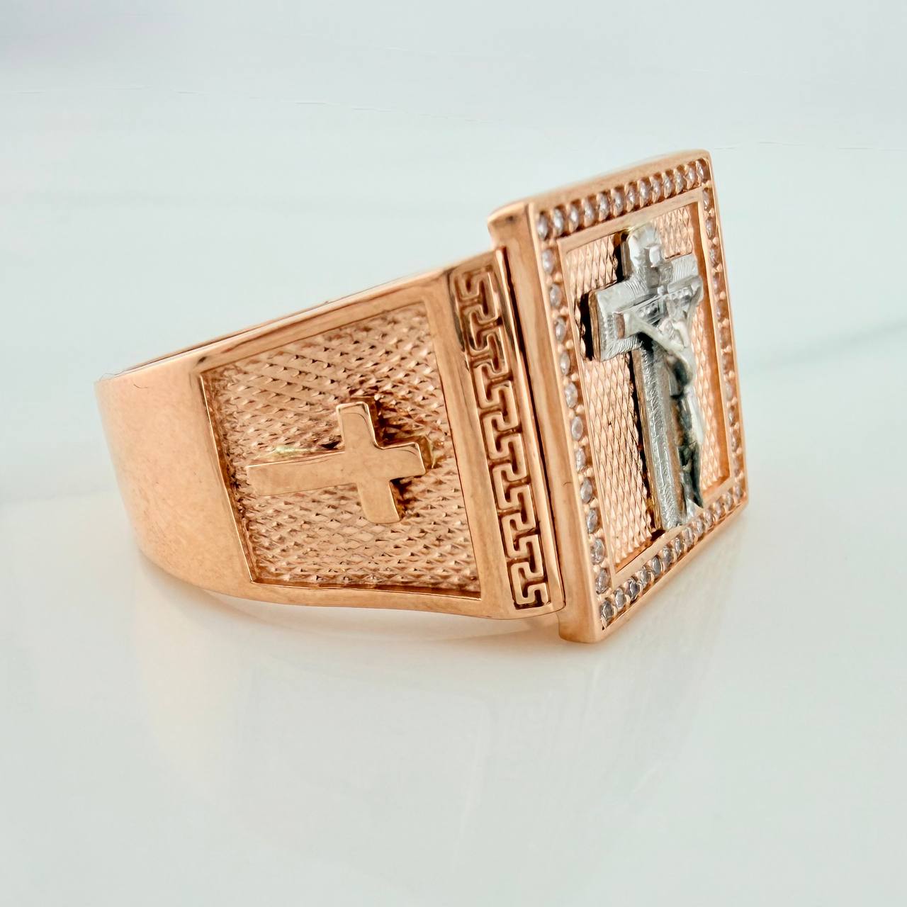 Anillo Cruz Cristo Milagroso 12.5gr / T11 1/2 / Dos Oros Blanco Rosa 18K $