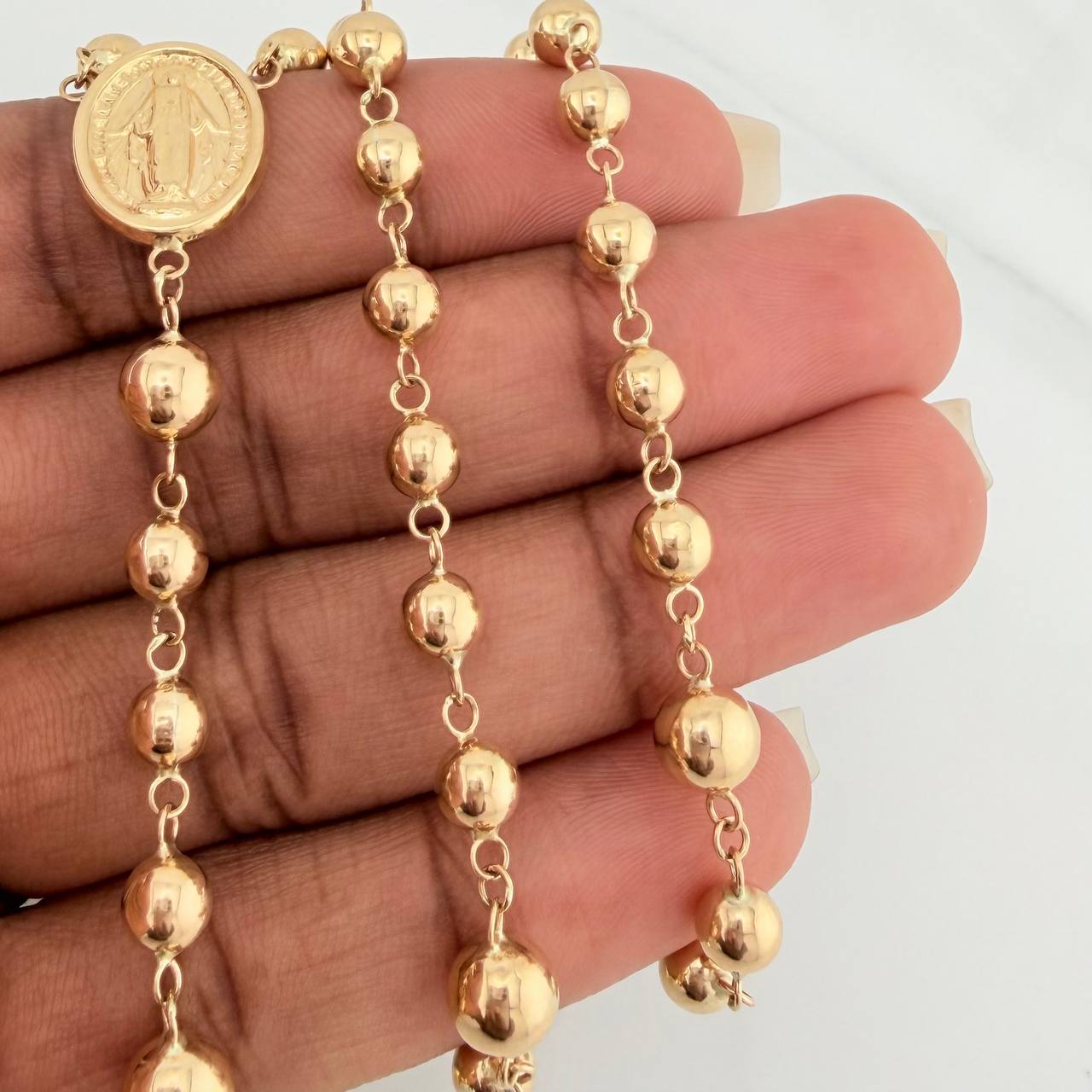 Rosario Virgen Milagrosa Cruz Cristo 12.55gr / 59cm / 5mm-6mm Oro Amarillo 18K %