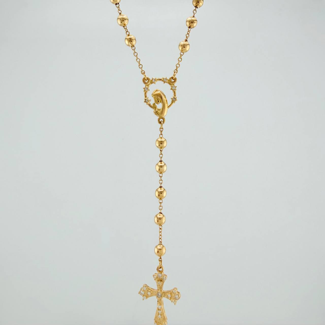 Rosario Virgen Maria Cruz 10.35gr / 60cm / 4mm-5mm Oro Amarillo 18K %