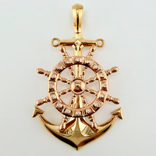 Dije Ancla Timon Movil 15.35gr / 6.5cm / Dos Oros Amarillo Rosa 18K