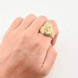 Anillo Rostro León 8.7gr / T9 3/4 / Dos Oros Amarillo Blanco 18K *