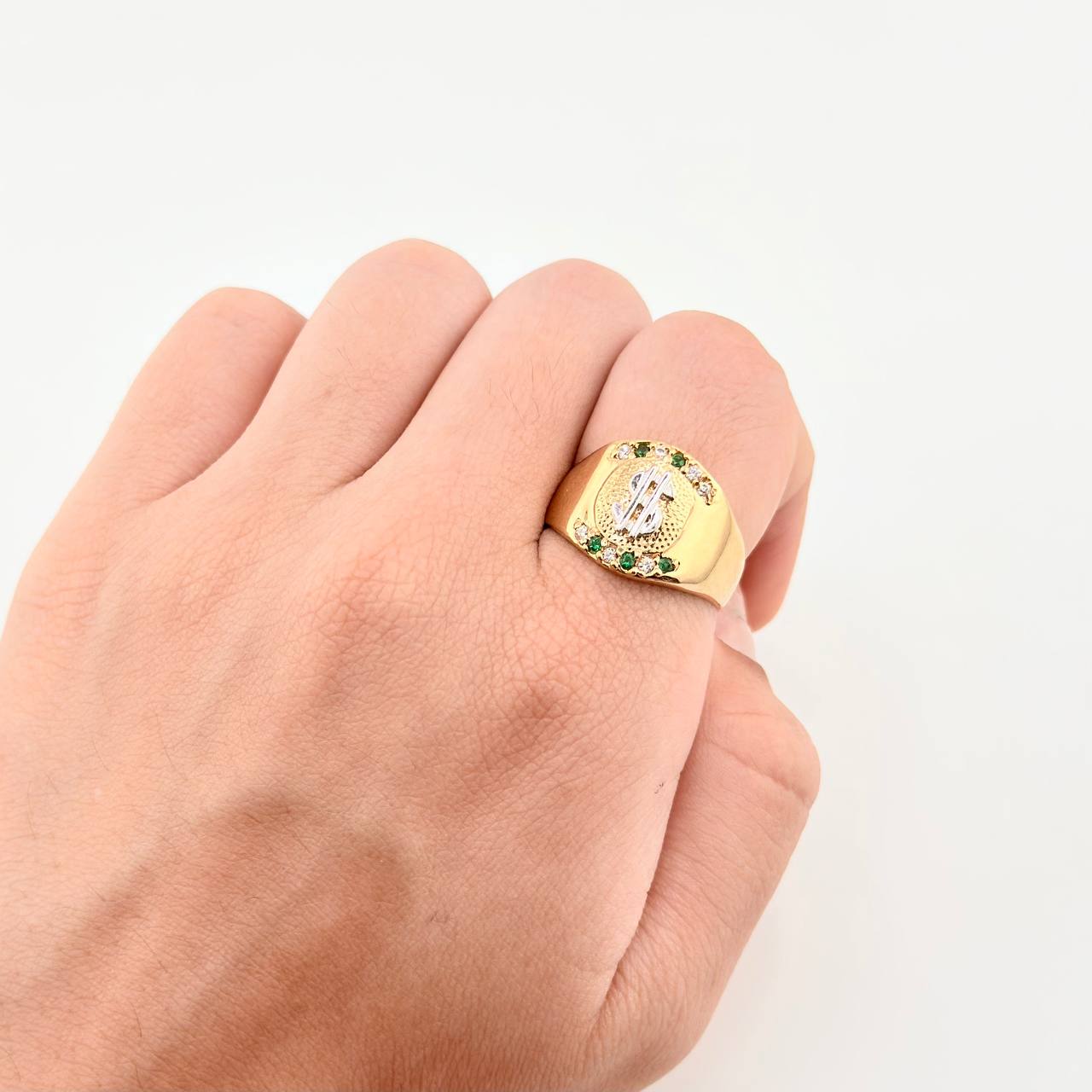 Anillo Sello Dólar 6.7gr / T9 1/4 / Dos Oros Amarillo Blanco 18K *