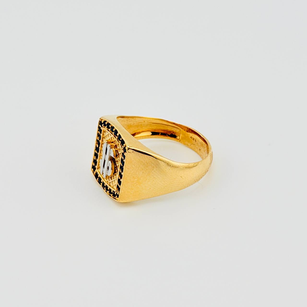 Anillo Sello Dólar 8.15gr / T9 1/2 / Dos Oros Amarillo Blanco 18K *