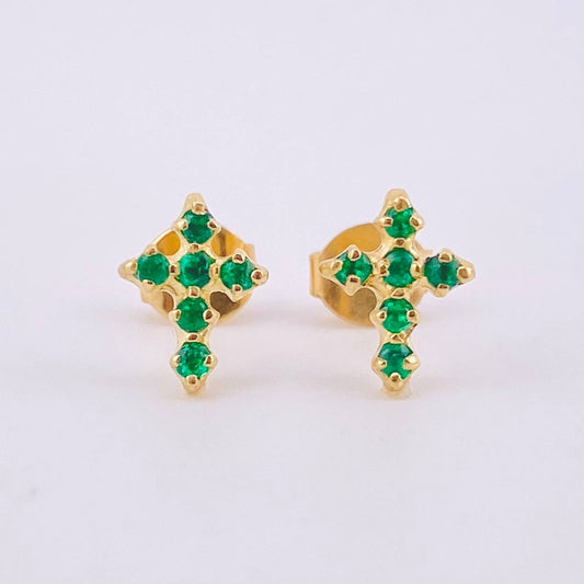 Topos Crúz Esmeraldas 18pts 1.25gr / 0.9cm / Oro Amarillo 18K ©