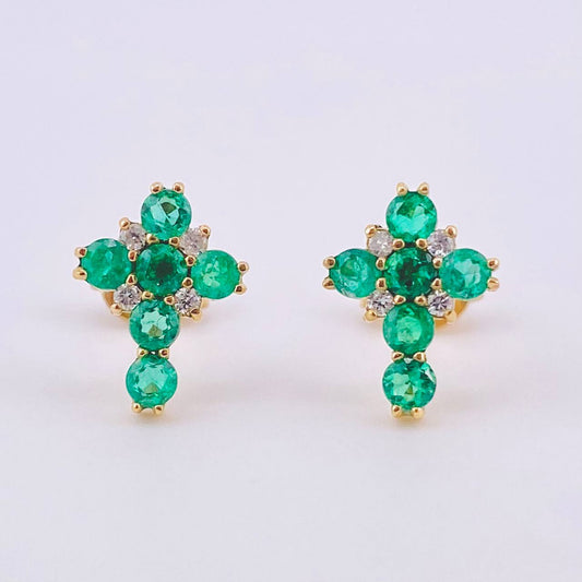 Topos Cruz Centella Interior Esmeraldas 55pts Diamantes 16pts 1.65gr / 1.1cm / Oro Amarillo 18K *