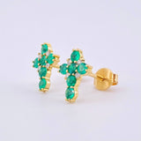 Topos Cruz Centella Interior Esmeraldas 55pts Diamantes 16pts 1.65gr / 1.1cm / Oro Amarillo 18K