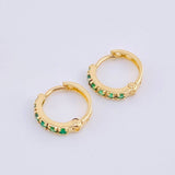 Candongas Carril Encerrado Esmeraldas 32pts 1.65gr / 1.1cm / Oro Amarillo 18K ©