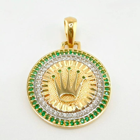 Dije Medalla Corona 4.2gr / 3cm / Dos Oros Amarillo Blanco 18K