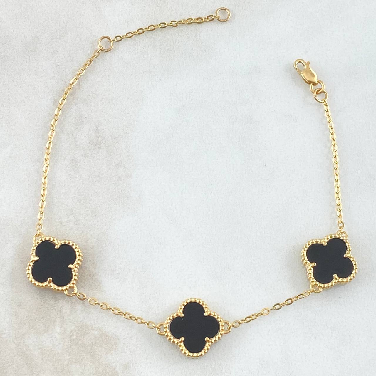 Pulso Pulso Trebol Onix Negro 5.6gr / 18cm-19cm / Oro Amarillo Nac.Esp. 18K