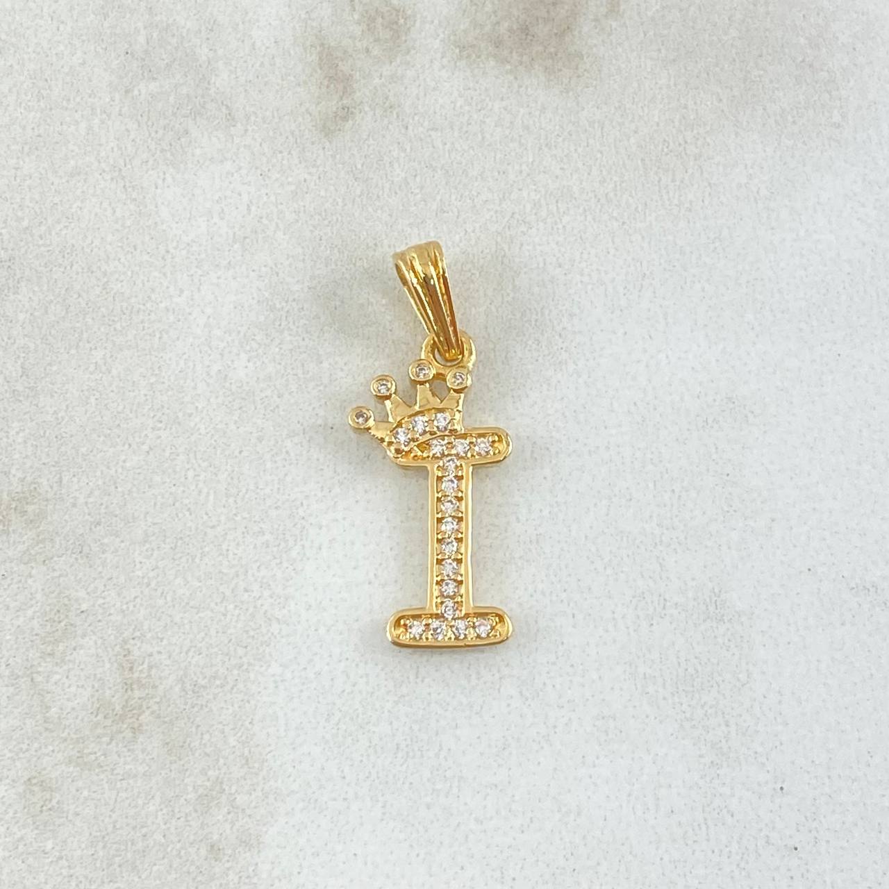 Dije Letra I Corona 1.15gr / 2.5cm / Circones Blancos Oro Amarillo 18K